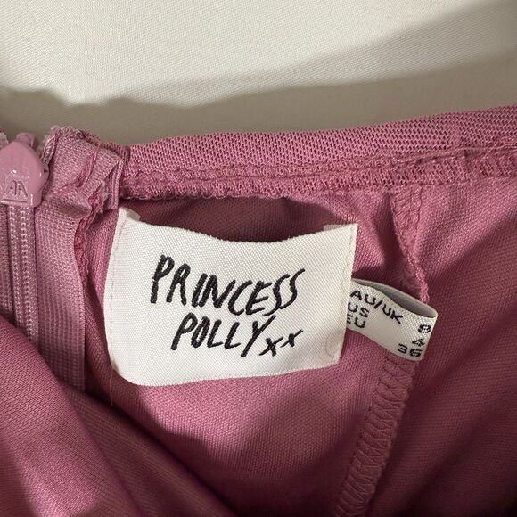 Princess Polly Bodysuit Women's 4 Pink Mesh Ruched Square Neck Long Sleeve - Picture 8 of 12